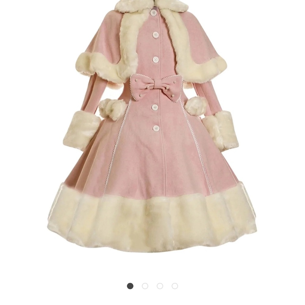 Elegant Pink Coat with Cream Fur Trim